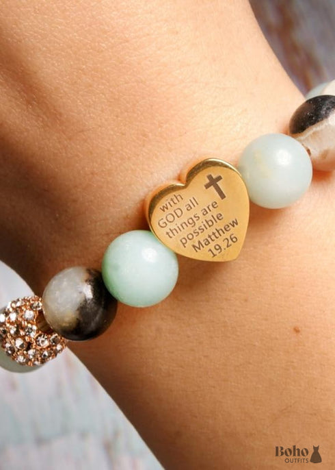 Boho Bracelet, Green Amazonite Ball Stone